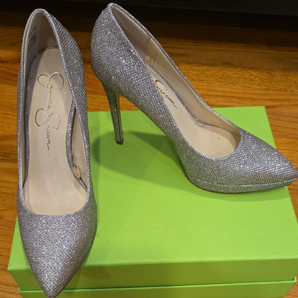 Jessica Simpson Sparkling Silver Heels